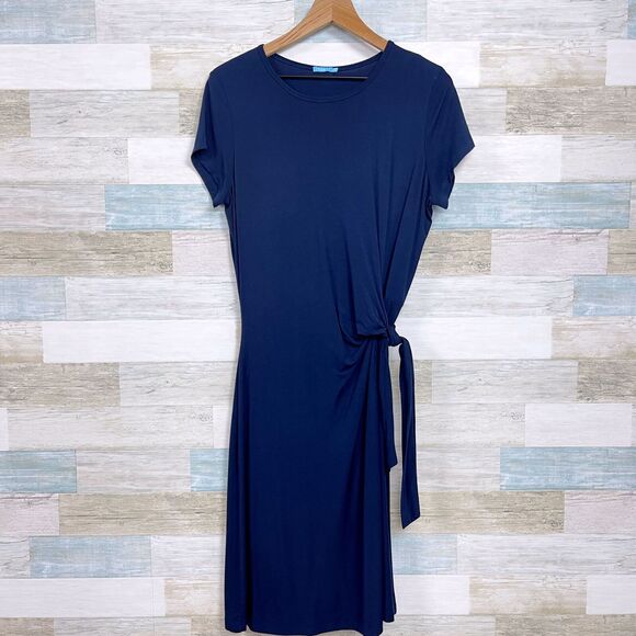 J McLaughlin Elora Side Tie Sheath Dress Blue Jersey Knit Casual Womens Medium - Picture 1 of 7